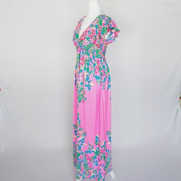 Lilly Pulitzer Women’s Verona Flutter Sleeve Maxi Dress Havana Pink Size 4 - Picture 5 of 14